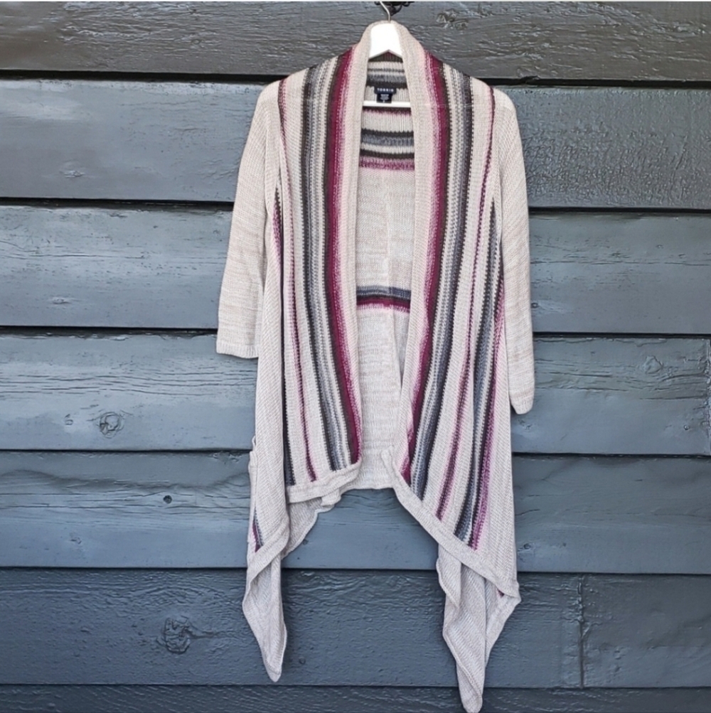 TORRID Multi-Color Striped Open-Front Waterfall Knit Cardigan Women's 1X Layer - Picture 4 of 13
